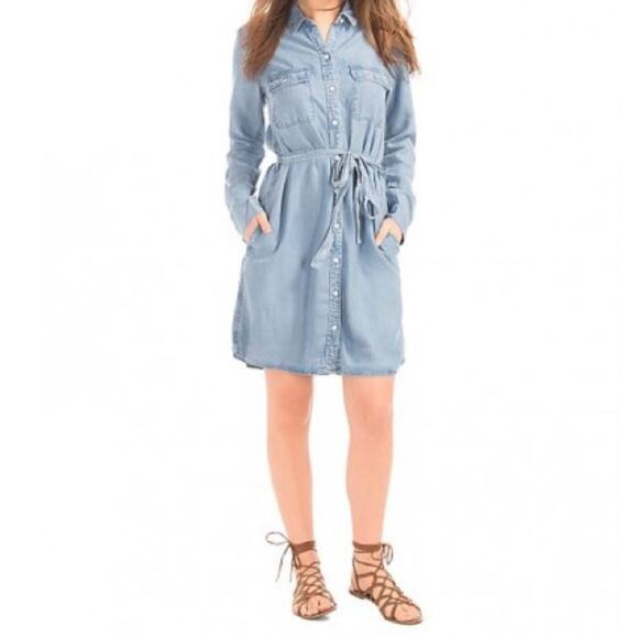 GAP Patch Pocket Shirt Dress XS Chambray Classic Retro Normcore Western Office - Picture 16 of 16